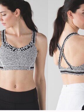Lululemon Rack Pack Bra Miss Mosaic White Posey Black Sports Bra Women's 4